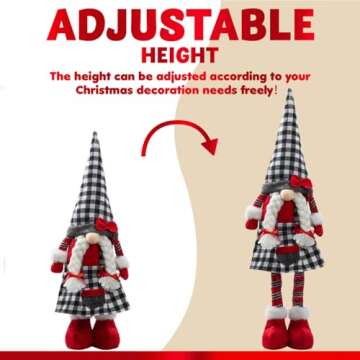 JOYIN 23” Standing Christmas Gnome Couple Decoration Retractable Legs Black Buffalo Style, Tomte Nordic Gnomes Christmas Indoor Decorations, Xmas gnome Decor, Christmas Party Gifts, Home Decorations