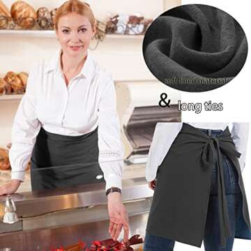 Cityelf Cotton Linen Bistro Half Apron with 2 Large Pockets Craft Waist Apron for Cooking Baking Gardening Art Painting…