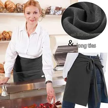 Cityelf Cotton Linen Bistro Half Apron with 2 Large Pockets Craft Waist Apron for Cooking Baking Gardening Art Painting…