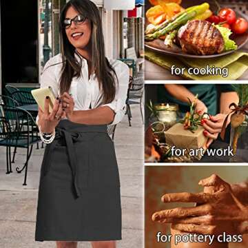 Cityelf Cotton Linen Bistro Half Apron with 2 Large Pockets Craft Waist Apron for Cooking Baking Gardening Art Painting…