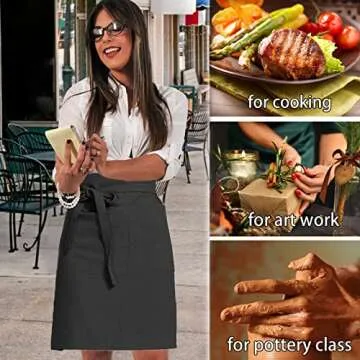 Cityelf Cotton Linen Bistro Half Apron with 2 Large Pockets Craft Waist Apron for Cooking Baking Gardening Art Painting…