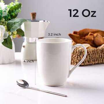 GBHOME 12 OZ Off White Coffee Mugs, Porcelain Bulk Coffee Mugs with Large Handle for Man, Woman, Lig...