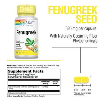 Solaray Organic Fenugreek Seed Supplement, 620 mg, 100 Count