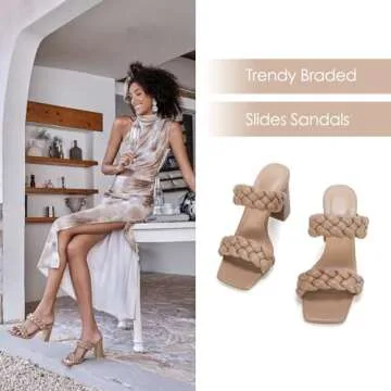 Syktkmx Women's Chunky Block Heel Braided Sandals
