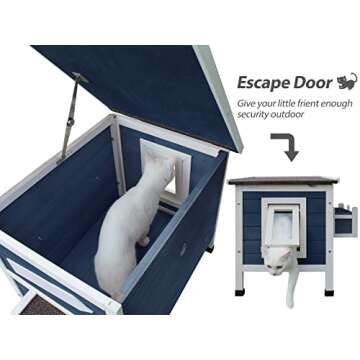 Rockever Outdoor Cat House, Large Outdoor Houses for Feral Cats Wooden Outside Cat Shelter Weatherproof with Escape Door