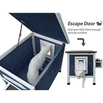 Rockever Outdoor Cat House, Large Outdoor Houses for Feral Cats Wooden Outside Cat Shelter Weatherproof with Escape Door