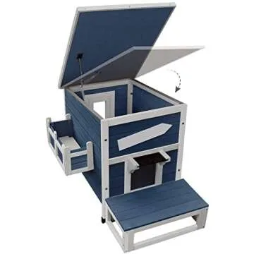 Rockever Outdoor Cat House, Large Outdoor Houses for Feral Cats Wooden Outside Cat Shelter Weatherproof with Escape Door