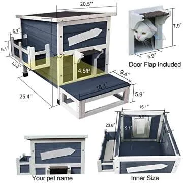 Rockever Outdoor Cat House, Large Outdoor Houses for Feral Cats Wooden Outside Cat Shelter Weatherproof with Escape Door