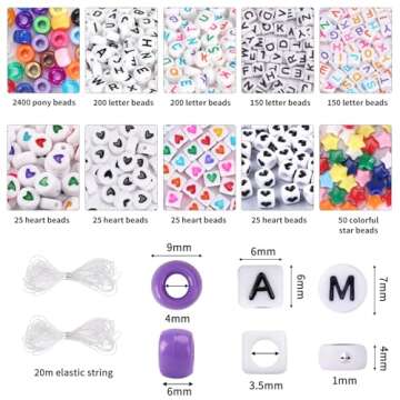 QUEFE 96 Colors 3000pcs Pony Beads Bracelet Making Kit Friendship Bracelet Kit Rainbow Kandi Beads w...