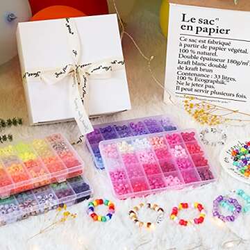 QUEFE 96 Colors 3000pcs Pony Beads Bracelet Making Kit Friendship Bracelet Kit Rainbow Kandi Beads with Letter and Heart Beads Elastic Threads for Jewelry Necklace Making