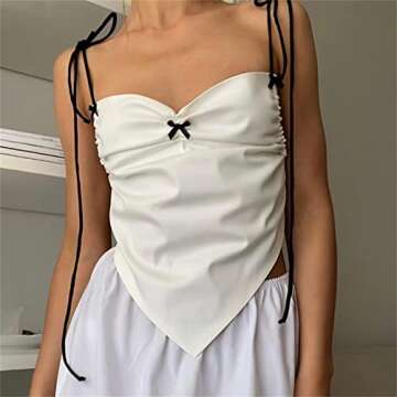Women Sexy Y2K Low Cut Camisole Slim Fit Backless Spaghetti Straps Deep V Neck Lace Up Triangle Tank...