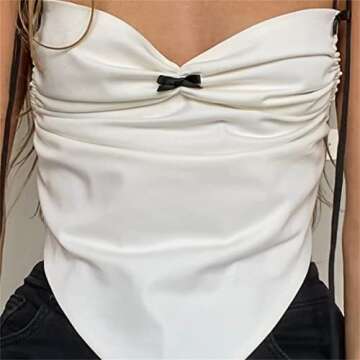 Women Sexy Y2K Low Cut Camisole Slim Fit Backless Spaghetti Straps Deep V Neck Lace Up Triangle Tank Crop Tops Solid Fairy Summer Streetwear White