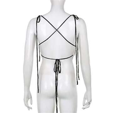 Women Sexy Y2K Low Cut Camisole Slim Fit Backless Spaghetti Straps Deep V Neck Lace Up Triangle Tank Crop Tops Solid Fairy Summer Streetwear White