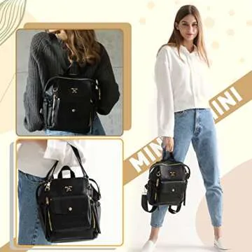 miss fong Mini Diaper Bag, Small Diaper Bag, Leather Diaper Bag Backpack with 12 Diaper Bag Organizer, Insulated Pocket, 2 Insulated Pockets (Black)