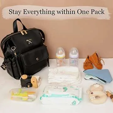 miss fong Mini Diaper Bag, Small Diaper Bag, Leather Diaper Bag Backpack with 12 Diaper Bag Organizer, Insulated Pocket, 2 Insulated Pockets (Black)