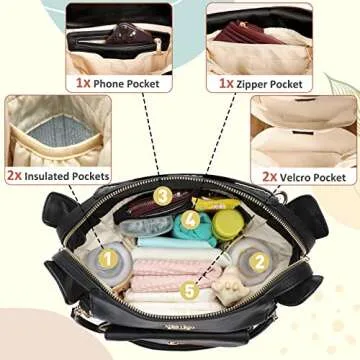 miss fong Mini Diaper Bag, Small Diaper Bag, Leather Diaper Bag Backpack with 12 Diaper Bag Organizer, Insulated Pocket, 2 Insulated Pockets (Black)