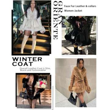 GRAN ORIENTE Faux Leather Jacket for Women with Faux Fur Collar Long Sleeve Fuzzy Parka Overcoat with Warm Trimmed Winter Peplum Coat Belted (GK007 Beige XL)