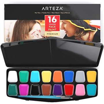 Face Painting Kit - 16 Colors with Brush, Stencils & Tattoos