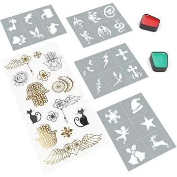 Face Painting Kit - 16 Colors with Brush, Stencils & Tattoos
