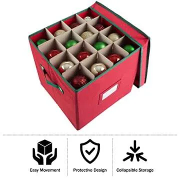 Red Christmas Decor Storage Box for 64 Ornaments