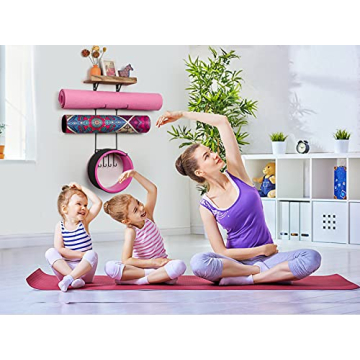 Bikoney Yoga Mat Holder for Home Gym with Shelves and Hooks