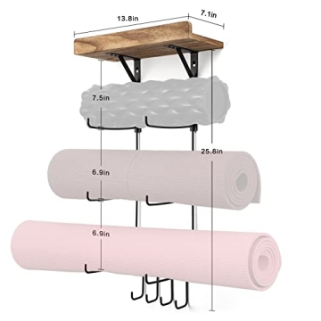 Bikoney Yoga Mat Holder for Home Gym with Shelves and Hooks