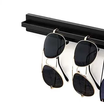 Mkono Wood Sunglasses Storage Organizer Wall Mounted Rustic Eyeglasses Display Holder Eyewear Glasses Jewelry Headband Hanging Rack for Entryway Living Room Bedroom, Set of 3, Black
