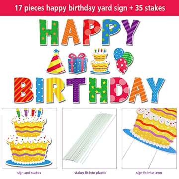 17 Pieces Happy Birthday Yard Sign 16 Inch Birthday Letters Lawn Sign Colorful Birthday Yard Decorat...