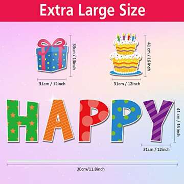 17 Pieces Happy Birthday Yard Sign 16 Inch Birthday Letters Lawn Sign Colorful Birthday Yard Decoration with Stakes Cake Balloon Waterproof Garden Lawn Decor for Outdoor Birthday Party Supplies