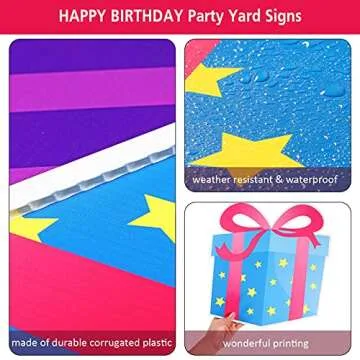 17 Pieces Happy Birthday Yard Sign 16 Inch Birthday Letters Lawn Sign Colorful Birthday Yard Decoration with Stakes Cake Balloon Waterproof Garden Lawn Decor for Outdoor Birthday Party Supplies