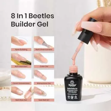 Beetles Builder Gel, 6 Colors 8 in 1 Strengthener Gel Clear Nude Pink Brown Gel Builder for Nails Ha...