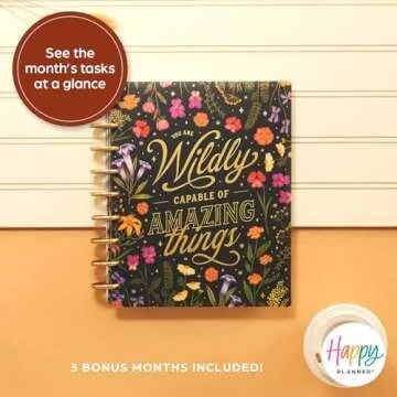 Happy Planner Disc-Bound 12-Month Planner, Jan.–Dec. 2025 Daily, Weekly, and Monthly Planner, Classic Size, Checklist Layout, Grounded Magic, 72 Pages, 12 Dividers, 2 Sticker Sheets, 7" x 9.25"