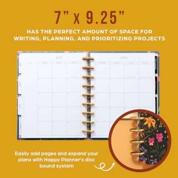 Happy Planner Disc-Bound 12-Month Planner, Jan.–Dec. 2025 Daily, Weekly, and Monthly Planner, Classic Size, Checklist Layout, Grounded Magic, 72 Pages, 12 Dividers, 2 Sticker Sheets, 7" x 9.25"