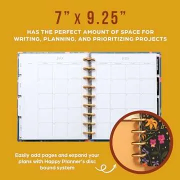 Happy Planner Disc-Bound 12-Month Planner, Jan.–Dec. 2025 Daily, Weekly, and Monthly Planner, Classic Size, Checklist Layout, Grounded Magic, 72 Pages, 12 Dividers, 2 Sticker Sheets, 7" x 9.25"