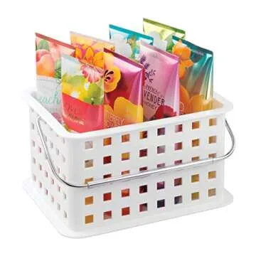 iDesign Spa Plastic Storage Organizer Basket with Handle for Bathroom, Health, Cosmetics, Hair Supplies and Beauty Products, 9.25" x 7" x 5" - White