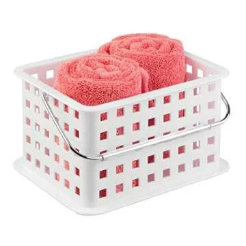 iDesign Spa Plastic Storage Organizer Basket with Handle for Bathroom, Health, Cosmetics, Hair Supplies and Beauty Products, 9.25" x 7" x 5" - White