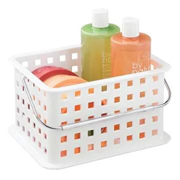 iDesign Spa Plastic Storage Organizer Basket with Handle for Bathroom, Health, Cosmetics, Hair Supplies and Beauty Products, 9.25" x 7" x 5" - White