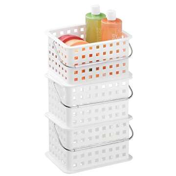 iDesign Spa Plastic Storage Organizer Basket with Handle for Bathroom, Health, Cosmetics, Hair Supplies and Beauty Products, 9.25" x 7" x 5" - White