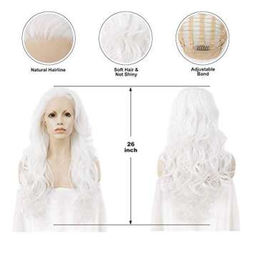 Imstyle Snow White Wig Lace Front Wigs for Women Drag Queen Party Cosplay Natural Silver White Long Fluffy Wavy Body Wave Synthetic Wig Lace Frontal Glueless Wig Cap High Density Heat Resistante Hair
