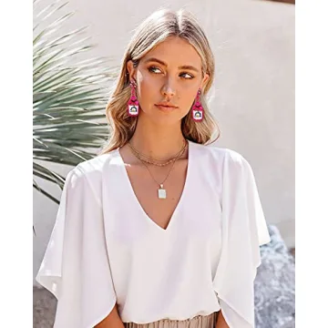 Beaded Champagne Bottle Earrings for Women Handmade Bead Champagne Drop Dangle Earring Statement Earring Studs for Birthday Holiday Parties Gifts (Rose Red)