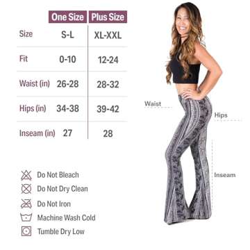 SATINA High Waisted Flare Leggings for Women - Bell Bottom Jeans, Hippy Pants - Buttery Soft Palazzo Yoga Pants with Versatile Sizing - Leafy Black