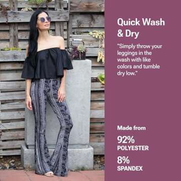 SATINA High Waisted Flare Leggings for Women - Bell Bottom Jeans, Hippy Pants - Buttery Soft Palazzo Yoga Pants with Versatile Sizing - Leafy Black