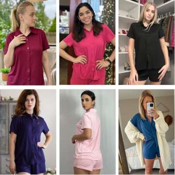 Ekouaer Pajama for Women Set Short Sleeve Button Down Pajamas Sets Soft Lounge Sets for Women Sleepw...
