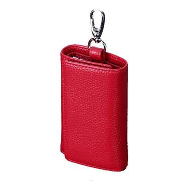RuoFeng Keychain Key Holder Ring with 6 Hooks Snap Closure (Rose red)