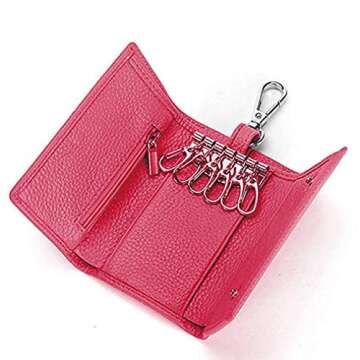 RuoFeng Keychain Key Holder Ring with 6 Hooks Snap Closure (Rose red)