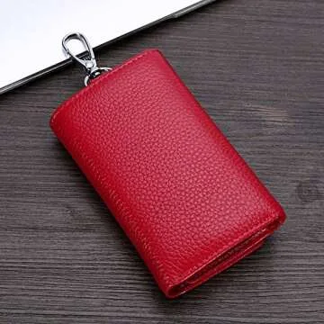 RuoFeng Keychain Key Holder Ring with 6 Hooks Snap Closure (Rose red)