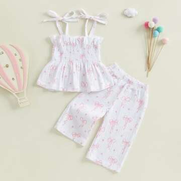 Aiwpstoin Toddler Baby Girl Clothes Tie-Up Strap Ruffle Camisole Tops Linen Pants Set Little Girls S...