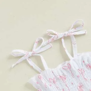 Aiwpstoin Toddler Baby Girl Clothes Tie-Up Strap Ruffle Camisole Tops Linen Pants Set Little Girls Summer Outfits (White, 6-9 Months)