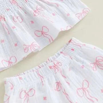 Aiwpstoin Toddler Baby Girl Clothes Tie-Up Strap Ruffle Camisole Tops Linen Pants Set Little Girls Summer Outfits (White, 6-9 Months)