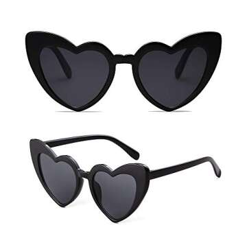 boqopod Clout Heart Shaped Sunglasses - Vintage Cat Eye Mod Style Retro Goggles (Black)